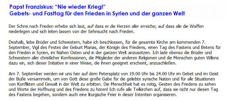 1.9.2013 Angelus-Gebet des Papstes